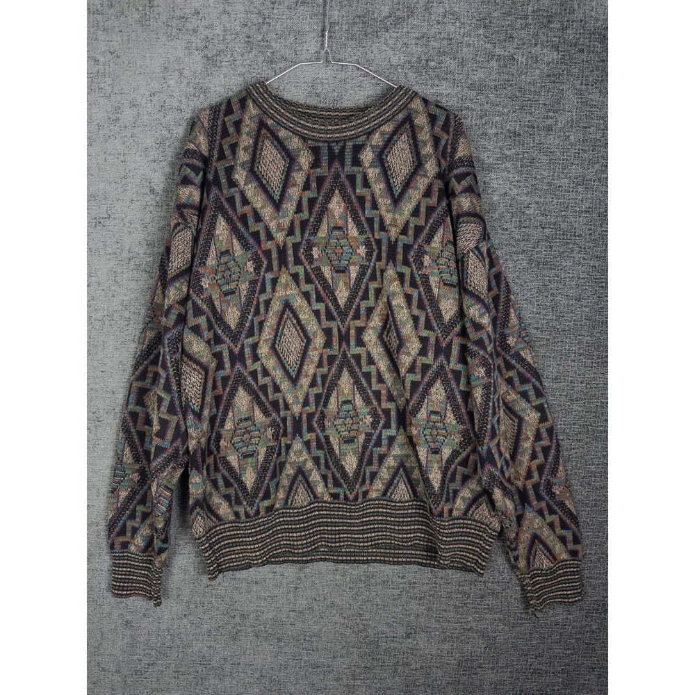 VTG TSR‎ USA Swater Mens XL Pullover Geometric Grandpa Textured Knit 80s 90s
